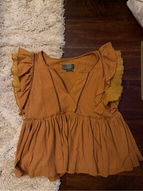 Anthropologie Rust Orange V-Neck Top
